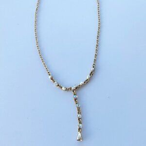 Vintage Yellow Gold Tone Chain Fashion Necklace Y Drop Rhinestones CC Logo Clasp
